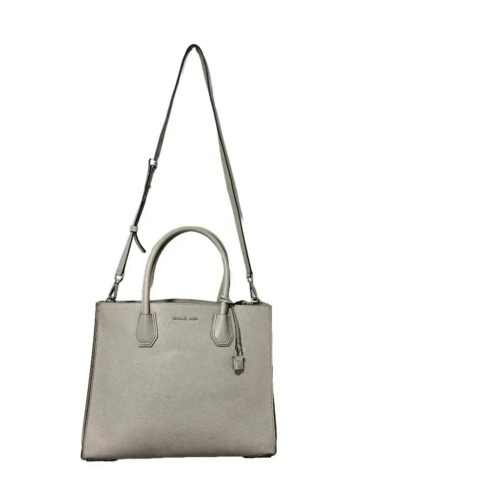 Michael Kors Mercer Large Convertible Pearl Grey Leather Tote Bag